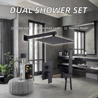 Ensemble de robinetterie de douche murale dissimulée Deao en acier inoxydable avec douchette à poignée unique, finition céramique noire et pommeau de douche carré