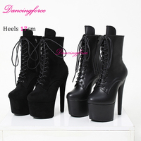 Bottines à plateforme à lacets tendance avec talon de 17 cm pour la danse sur barre, les boîtes de nuit et les stripteaseuses, avec empeigne en daim/PU
