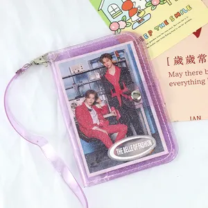 Tas Kartu Plastik PVC Glitter Bening Wanita Dompet Leher Lanyard untuk Uang Tunai/Koin/Kartu ID