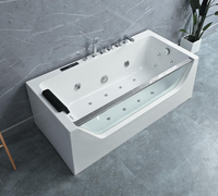 Baignoire Spa à Hydromassage Rectangulaire en Acrylique, Autoportante, Moderne, avec Jupe Décorative, Blanche, 1,8 m, pour Utilisation Intérieure en Salle de Bain