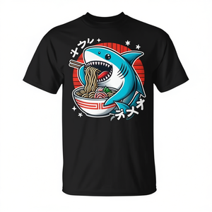 Camiseta Kawaii Neko inspirada en la cultura japonesa, camiseta promocional con diseño de tiburón comiendo ramen - Product Image 2