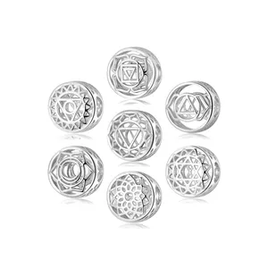 Hollow Out Seven Chakras Yoga Wheel Beads for Jewelry Making Silver Fit DIY European Charms Bracelets Bangle