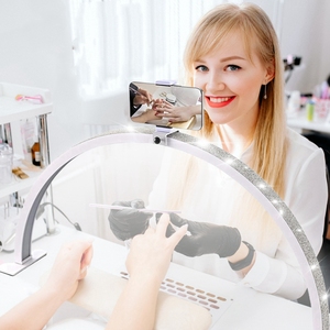 Lampe de salon professionnelle en forme de <span class=keywords><strong>croissant</strong></span> pour la fabrication d'ongles, lumière de bureau en forme d'arche brillante, support de téléphone, lumière de table LED en forme de demi-<span class=keywords><strong>lune</strong></span>, 75 cm - Product Image 1