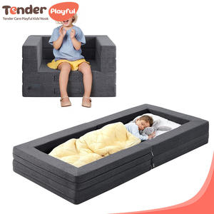 Cama de Viaje para Niños Pequeños 3 en 1 de Fábrica Profesional, Sofá Cama Convertible y Tumbona Plegable de Espuma, Gris - Product Image 1