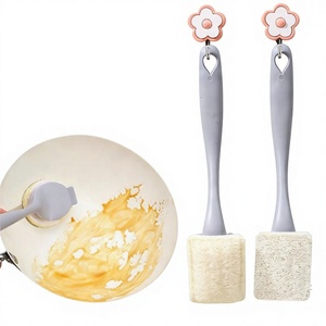 Cross-border Oil-free <b>Long</b>-<b>handled</b> Plastic Handle Loofah Pot Brush Non-scratching Cookware Replaceable Brush Head Made Natural - Product Image 1