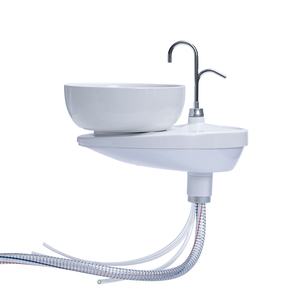 Ensemble de crachoir dentaire électrique en acier inoxydable avec robinet et bassin céramique rotatif - Product Image 1