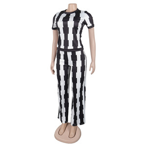 Elegant Slimming Elastic Short Sleeve Wide Leg Pants Printed Ladies Two Piece <b>Set</b> Fashion - Product Image 5