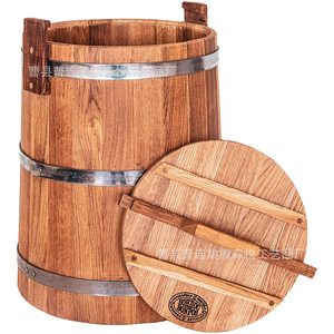 Wooden Cask Timber Barrel With Metal Bands For Food Storage Water <b>Beer</b> Oil Beverage Packaging - Product Image 5
