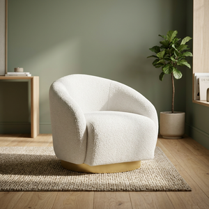 Fauteuil pivotant en tissu capitonné de style nordique moderne et luxueux, avec pieds en métal, pour salon, chambre à coucher, hôtel - Product Image 2