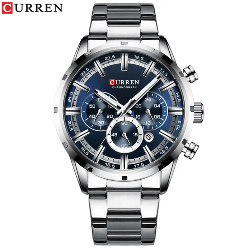 Curren 8355 Mens Watches Top Brand Luxury Blue Steel Quartz 2019 Chronograph Luxury Men Watch Blue Steel Men's Watch Blue Dial