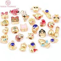 Manik-manik Lubang Besar Bentuk Hewan Warna Emas 18K Kualitas Tinggi Grosir, Bahan Kuningan, Model Tetesan Minyak, untuk Pembuatan Perhiasan DIY Gelang Kalung