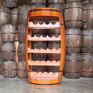 Estante de madera maciza para barriles de vino, gabinete de vino en forma de barril de roble carbonizado, estante decorativo para vino tinto de 100cm, técnica pintada - Product Image 3