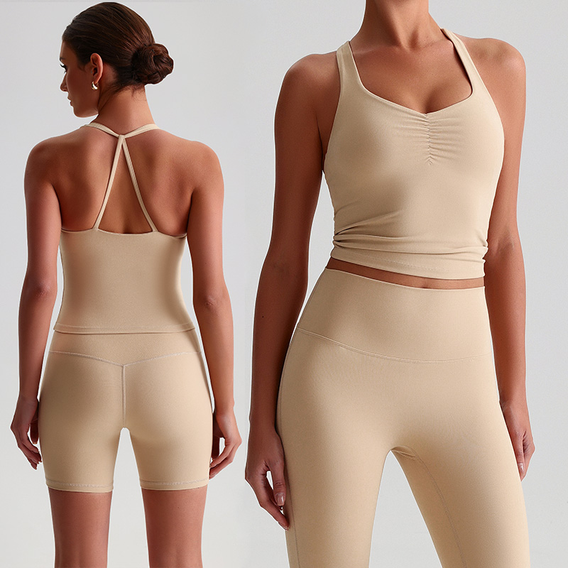 Multiple Colors Available Breathable Four-Way Stretch Seamless Sleeveless V Neck Yoga Activewear Backless Crisscross Tie Back