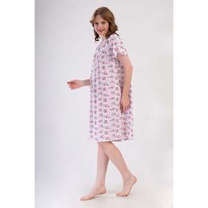 Camisón de Algodón para Mujer Anna, Manga Corta, Estampado Floral Clásico, Ropa de Dormir Suave, Blanco - Product Image 4