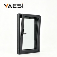Ventana de aluminio de inclinación y giro para oficina en casa con pantalla Ventanas de marco único de vidrio templado doble a prueba de sonido