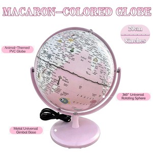 Globe terrestre éclairé par LED rose macaron de 8 pouces, <span class=keywords><strong>carte</strong></span> en PVC <span class=keywords><strong>avec</strong></span> support en métal, globe éducatif rotatif pour la décoration de la chambre des enfants - Product Image 4