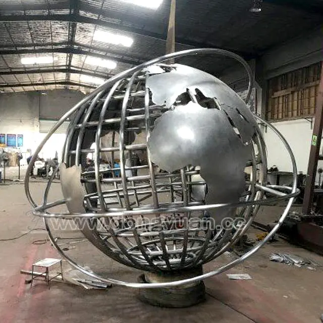 Decoración del globo del mapa del mundo de acero inoxidable, escultura grande del globo de acero
