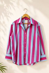 เสื้อเชิ้ตผ้าฝ้ายผูกโบว์ด้านหลังสำหรับผู้หญิง |   เสื้อผ้าพิมพ์ลายด้วยมือ ระบายอากาศได้ดี แห้งเร็ว ทรงหลวม ใส่ได้ทุกฤดู สำหรับใส่ทุกวัน จาก Gulaal Creations - Product Image 2