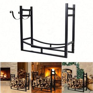 Cepillo, pala, pinzas y soportes para leños de hierro duradero para chimenea, y estantes de almacenamiento de leña para uso interior y exterior - Product Image 6
