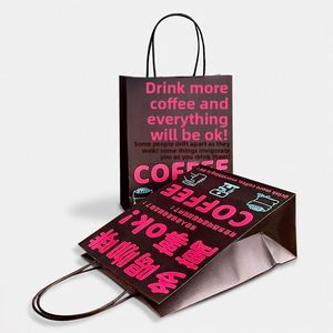 OEM Logo Brown Kraft Paper <b>Bag</b> with Patch Handle Offset Printing Pizza Sushi Salad Takeout Recyclable Restaurant - Product Image 4