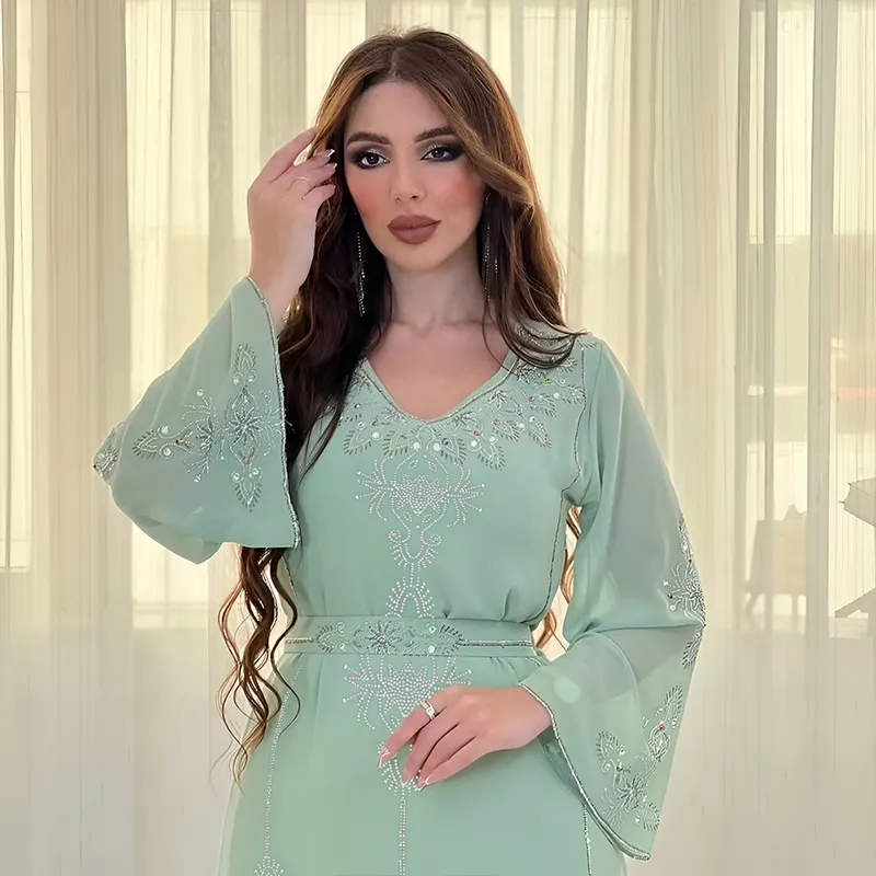 20245076 gaya sederhana Dubai Abaya Kaftan gaun Muslim Arab pesta Maroko Kaftan Gaun