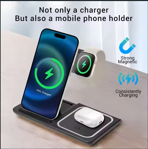 Produits tendance, support de téléphone pliable multifonctionnel, chargeur rapide 15 W pour <span class=keywords><strong>iPhone</strong></span>, chargeur sans fil 3 en 1, logo personnalisé - Product Image 4
