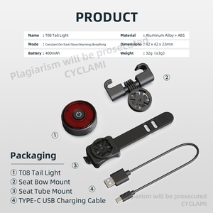 <span class=keywords><strong>Luces</strong></span> <span class=keywords><strong>Traseras</strong></span> Inteligentes para <span class=keywords><strong>Bicicleta</strong></span>, Portátiles, de ABS, Súper Brillantes, con Función de Advertencia de Frenado, Luz Trasera para Ciclismo Nocturno, con Función de Rastreador GPS - Product Image 6