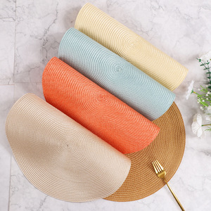 Sets de table ronds en PP tissé à la main de 38 cm, couleur unie, pour salle à manger et cuisine, protection anti-chaleur, dessous de plat, dessous de verre - Product Image 3