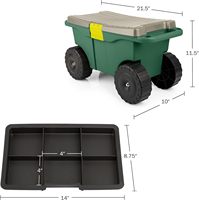 Chariot de jardin multifonctionnel, bac de rangement roulant avec siège-banc et sac de rangement intérieur pour outils