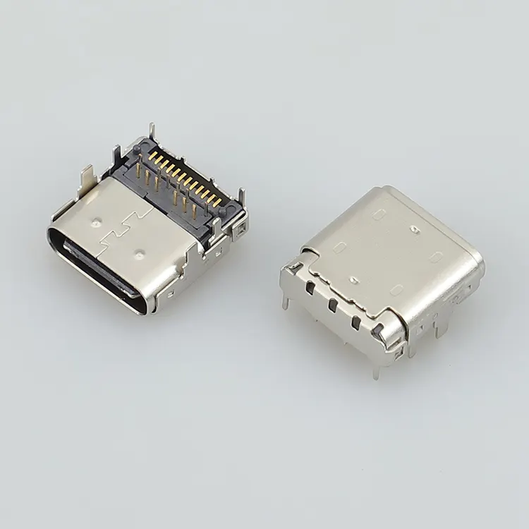 Hoge Kwaliteit Usb 3.1 Type C Vrouwelijke Haakse Smt + Dip Met Schild Connector