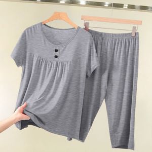 Women's Short Sleeve Capri Pants Set Lightweight Breathable Knitted Casual Two Piece Plus Size Pink - Product Image 4