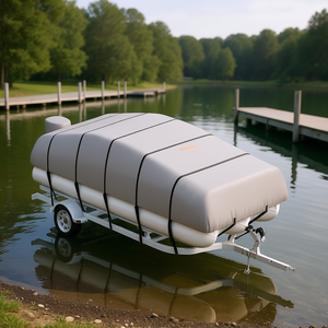 Cubierta para Bote Pontón de 18-20' L x 90-120" W, Impermeable, de Grado Marino, con Correas Antiviento y Protección UV - Product Image 2