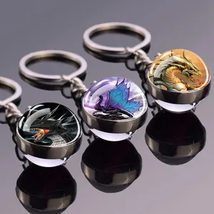 Alloy Keyring Double-sided Glass Ball Keychain Fashion Jewelry Starry Sky Dragon Key Chains Accessories Gift