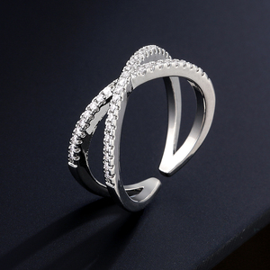 RAKOL RP3010 Fashion Cross X Shape Diamond <b>Ring</b> <b>Iced</b> Out Baguette Shining <b>Rings</b> for Woman - Product Image 6