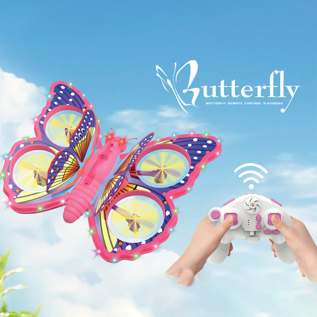 Butterfly Foam Quadcopter Remote Control Aircraft Fighter Glider Toy for Kids with Charger and Batteries