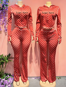 क्लाक डॉट प्रिंट महिला ट्रैकसूट फसल के टॉप और लेगिंग लाउंज महिला वैलेंटाइन के दिन दो टुकड़े सेट - Product Image 1