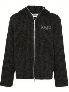LOGO personalizado doble cremallera de color sólido de punto hombres cárdigan con capucha, lana Mohair invierno cálido hombres sudaderas con capucha y sudaderas - Product Image 4