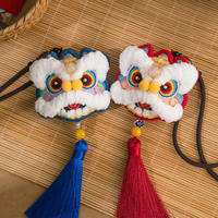 Kit de broderie DIY Danse du Lion Chinois Traditionnel, Sachet porte-clés multicolore en coton/polyester fait main, Art Thérapeutique pour Adultes