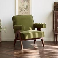 Fauteuil d'appoint nordique en tissu capitonné, structure en bois massif, confort unique, mobilier de détente pour l'espace domestique