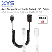 Câble d'extension USB spiralé mâle-femelle 1M USB 2.0 rétractable en PVC pour transfert de données et charge