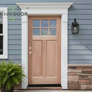 Puerta Principal Sencilla de Madera Maciza de Caoba, Estilo Artesanal, con 6 Paneles de Vidrio Templado Doble Low-E, 2 Paneles Superiores Cuadrados, Sin Acabado - Product Image 1