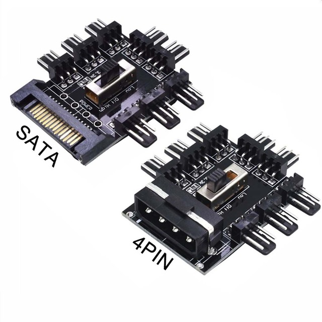 8 Way Cooler Cooling Fan Hub Splitter Speed Controller 12V PWM SATA 4Pin to 8 Channel 3Pin 12V Power Supply Adapter for PC
