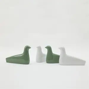 现代可爱小鸟动物雕塑热白色绿色销售光滑陶瓷家居装饰配件