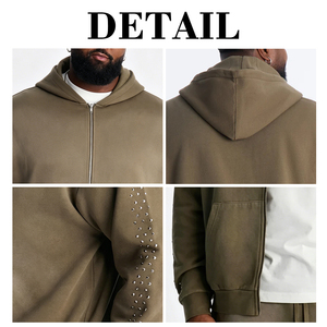 Sweat-shirt décontracté KingSen pour homme, coupe oversize, style vintage, fermeture éclair intégrale, 100% coton, doublure en molleton French Terry, streetwear - Product Image 6