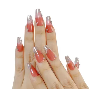 Custom Design Artificial Fingernails Fake Nail Hand Made Crystal Press On Nails With Rhinestones