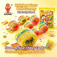 Bonbons gélifiés Lechao Rainbow Sour Belt, saveurs de fruits assorties, enrobés de sucre, bandes acidulées, friandises à mâcher, vente en gros
