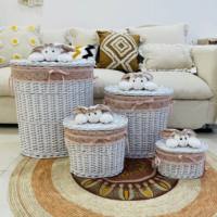 4 pièces Paniers à linge en osier respectueux de l'environnement, style quotidien Paniers de rangement en peluche pour enfants, robustes et durables.