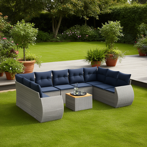 Conjunto de Sofás de Jardín para Exteriores, 10 Plazas, Gris, Ratán Sintético con Cojines, Diseño Contemporáneo, Estructura de Mimbre - Product Image 2