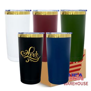 USA Warehouse 20oz Double Wall Stainless Steel Powder Coated <b>Gold</b> Plated Underneath Travel Coffee Tumbler <b>Cup</b> for Laser Engrave - Product Image 1