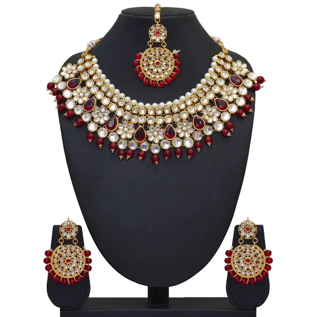 Nieuwste Exclusieve Designer Fashion Indian Kundan Ketting Set Met Oorbellen Traditionele Ketting Set Met Lange Oorbellen 2023